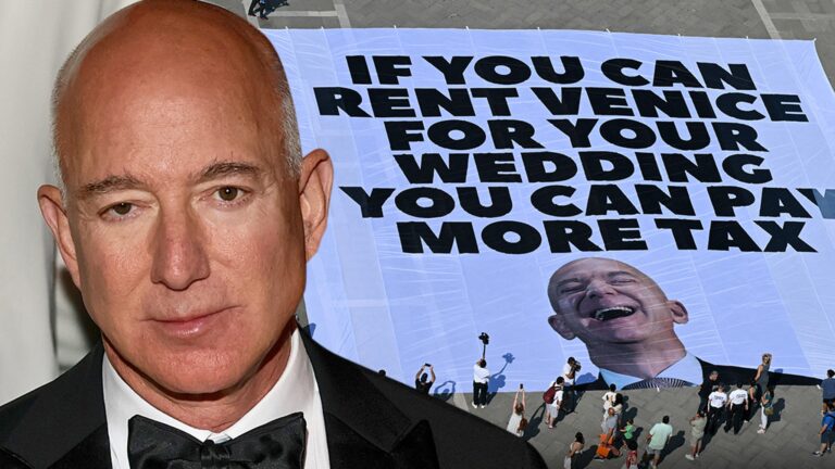 Jeff Bezos Protest Banner Unveiled in Venice Ahead of Wedding To Lauren Sanchez