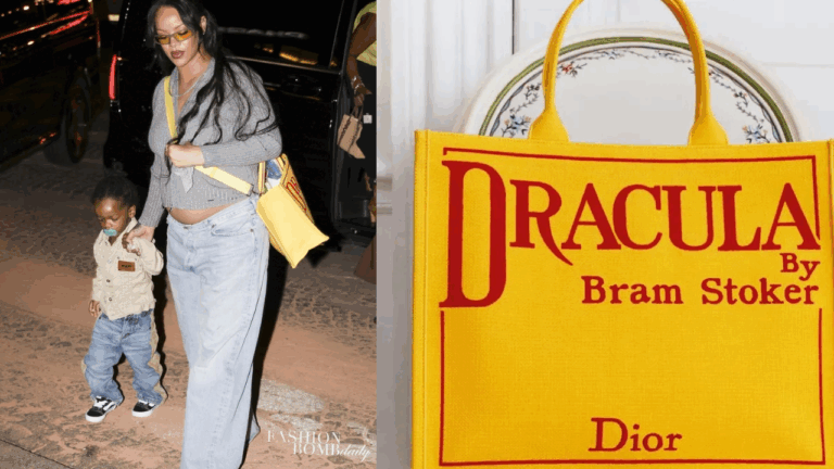 Fashion Bomb Accessories: Rihanna Sported a Yellow Dior ‘Dracula’ Tote by Jonathan Anderson with Son RZA in Paris