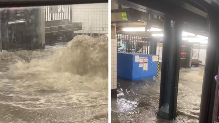 NYC Subway Platform Flooded Amid Deluge of Heavy Rain, Caught on Camera