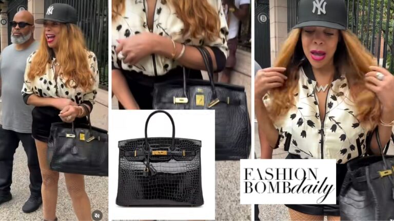 Wendy Williams Was Captured Donning a Cream Mel Maxi Bomber Jacket with a Black Hermes Birkin Bag and Christian Louboutin Sneakers