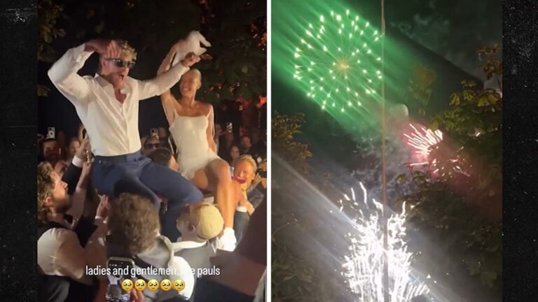Logan Paul and Nina Agdal Hoisted Up in Chairs After Tying the Knot
