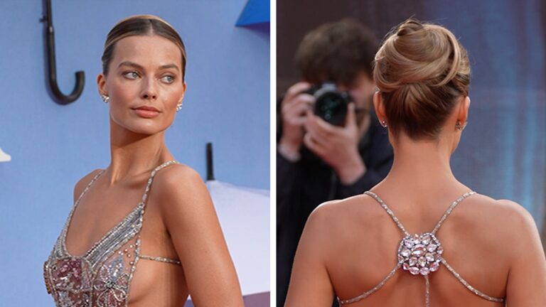 Margot Robbie Flaunts Butt in Shiny Silver Dress With Totally Sheer Back