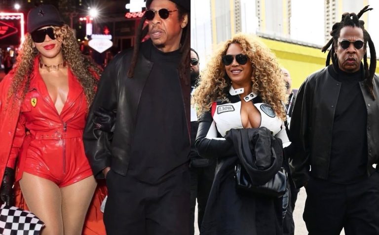 Beyonce and Jay-Z Attend Formula 1 Las Vegas Grand Prix in Ferrari Red Leather and Racing-Inspired Louis Vuitton