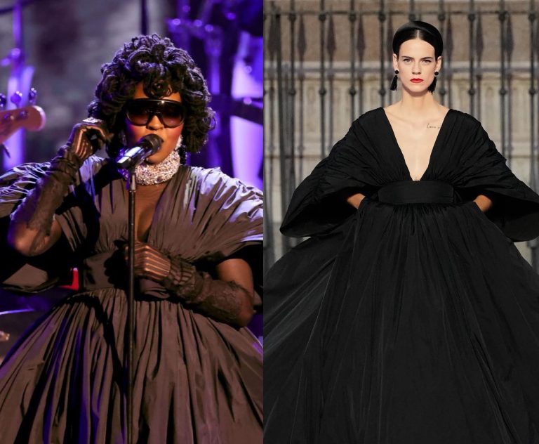 Lauryn Hill Performs in Carolina Herrera Spring 2026 Black Gown at the GRAMMYs Tribute Honoring D’Angelo, Roberta Flack, and More
